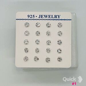 925 Streling Silver Stud Earrings Set - 1